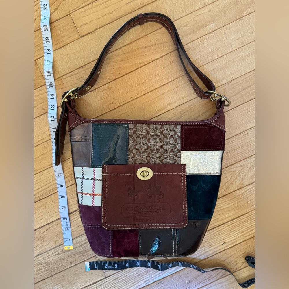 Coach Holiday Patchwork Bleecker Hobo Crossbody/ Shoulder Bag Leather Suede Y2K